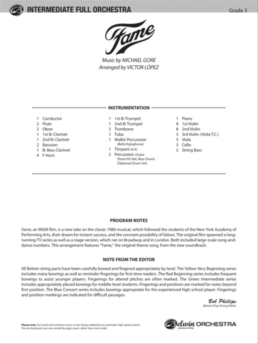 Fame (from the motion pictureFame): Score Full Orchestra scores gallery preview page 1