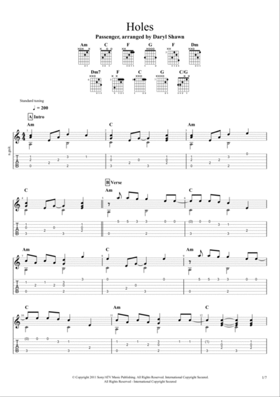 Holes Guitar Tablature scores gallery preview page 2