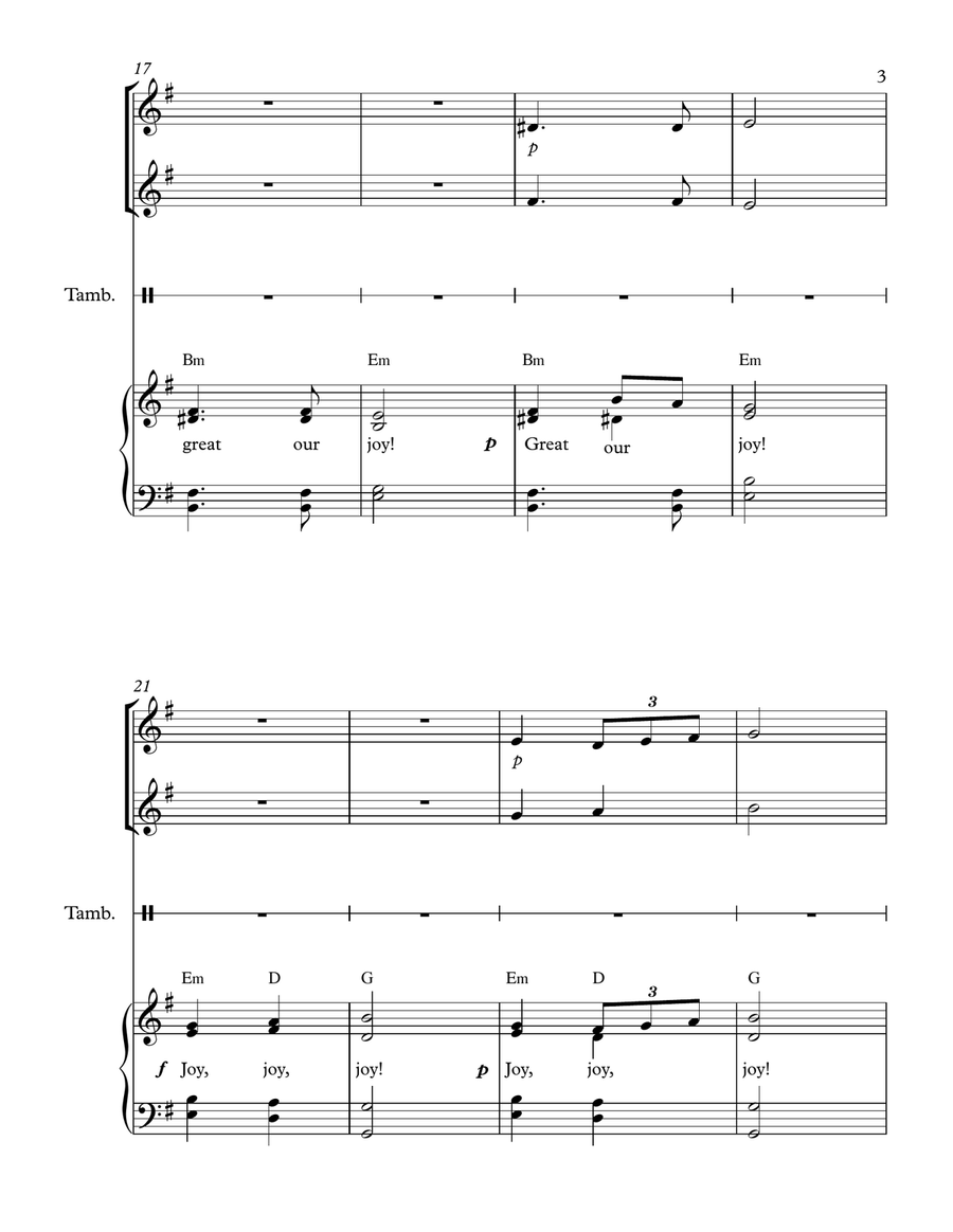 How Great Our Joy! (with C instrument and Tambourine) Piano, Vocal scores gallery preview page 3