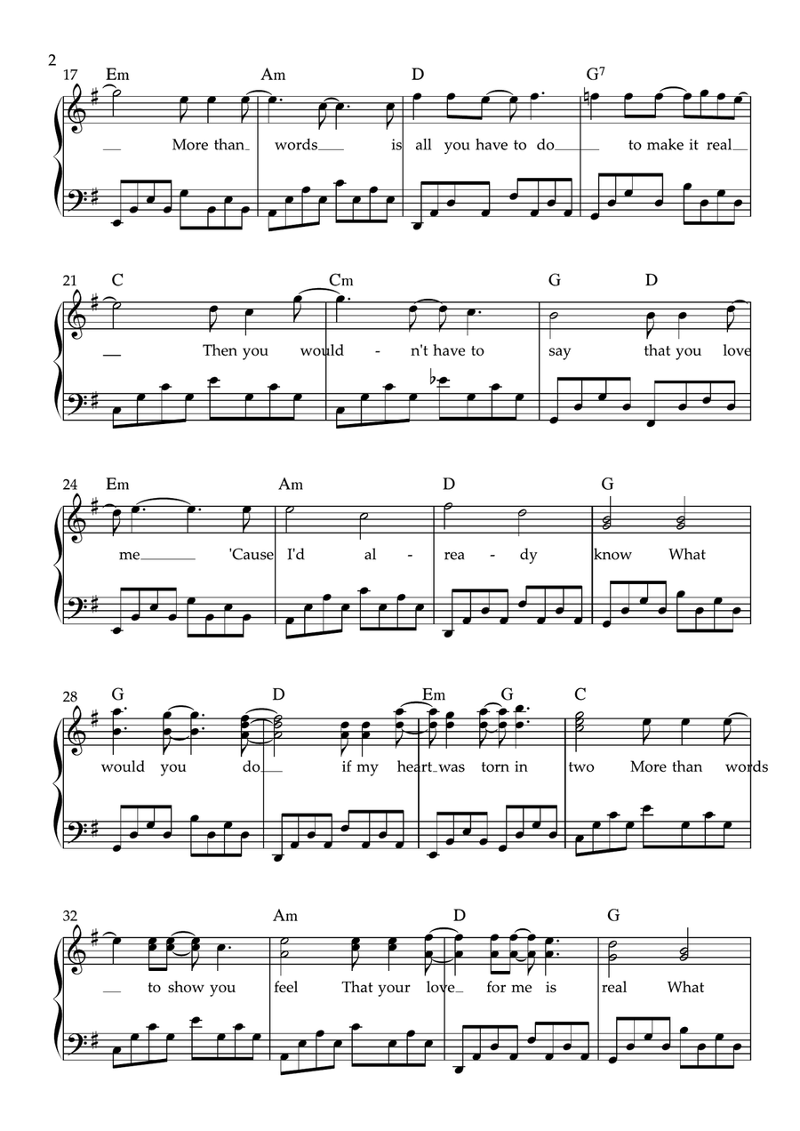 More Than Words Easy Piano scores gallery preview page 2