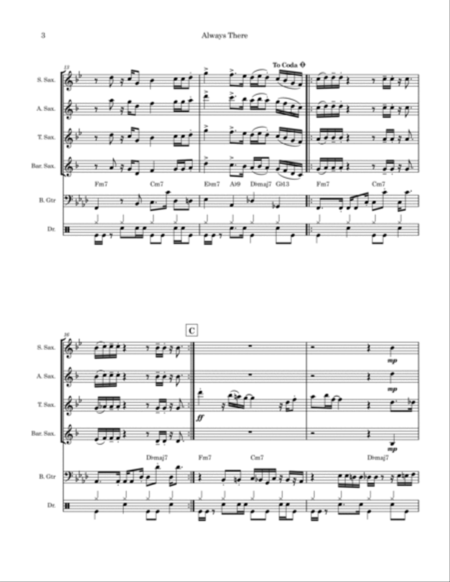 Always There Saxophone Quartet scores gallery preview page 3