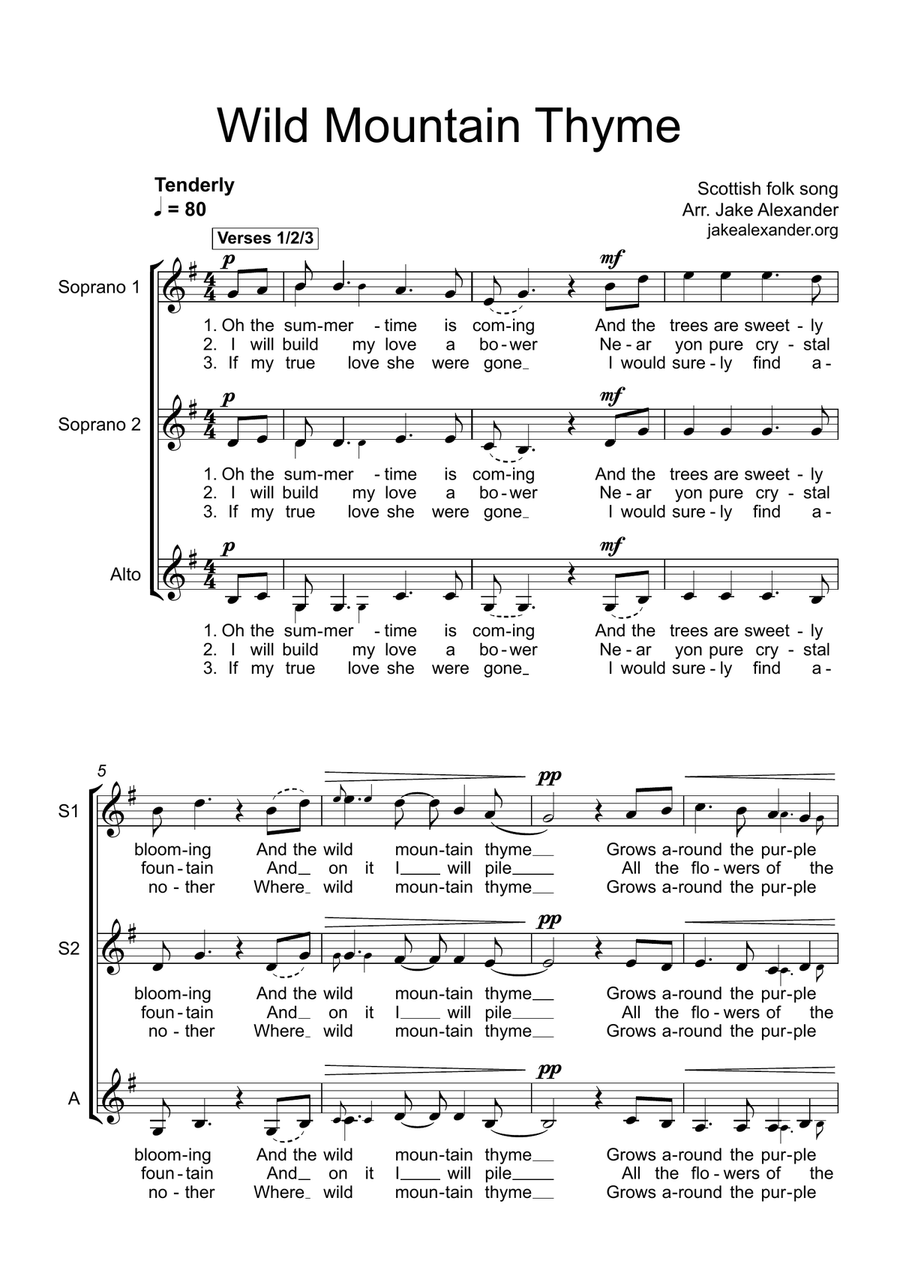 Wild Mountain Thyme - SSA a cappella SSA scores gallery preview page 1