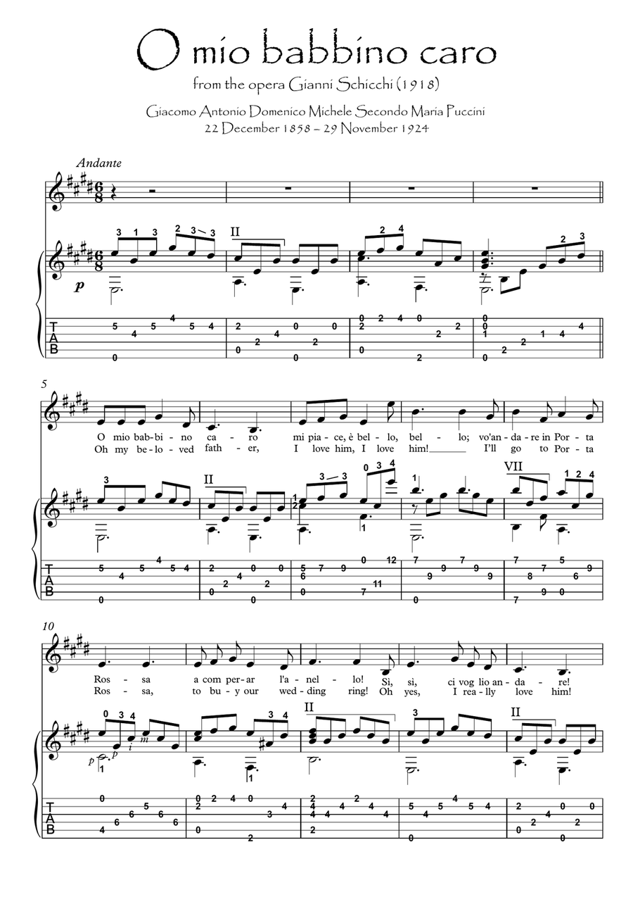 O mio babbino caro Guitar solo Acoustic Guitar scores gallery preview page 1
