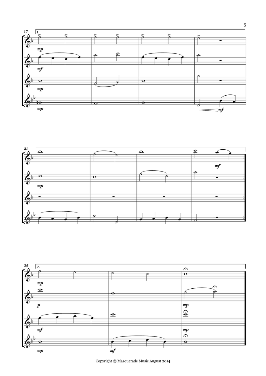 Sax Starters; 10 Easy AAAT/SAAT Sax Quartets for beginners (includes optional Bb sop/Clarinet part) Saxophone Quartet scores gallery preview page 4