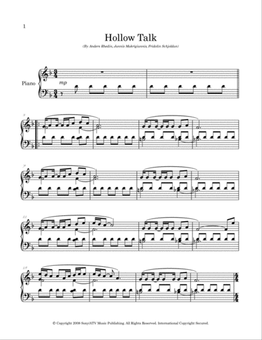 Hollow Talk Piano Solo scores gallery preview page 2