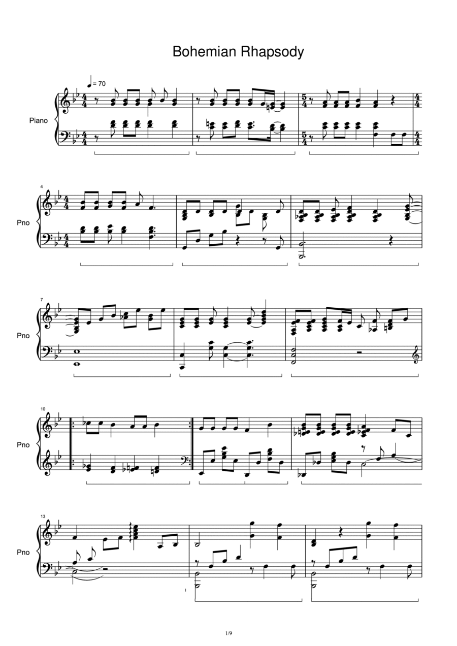 Bohemian Rhapsody Piano Solo scores gallery preview page 1
