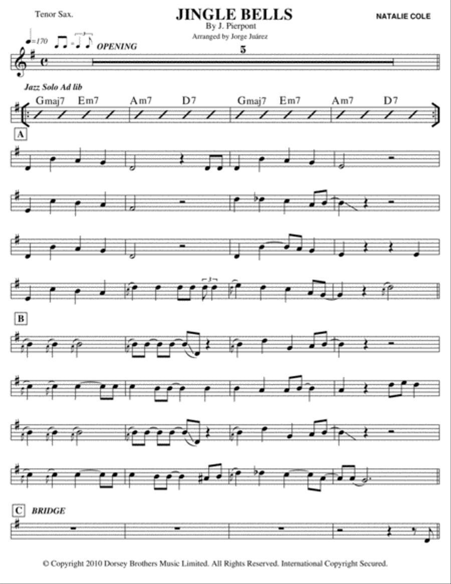 Jingle Bells Tenor Saxophone scores gallery preview page 1