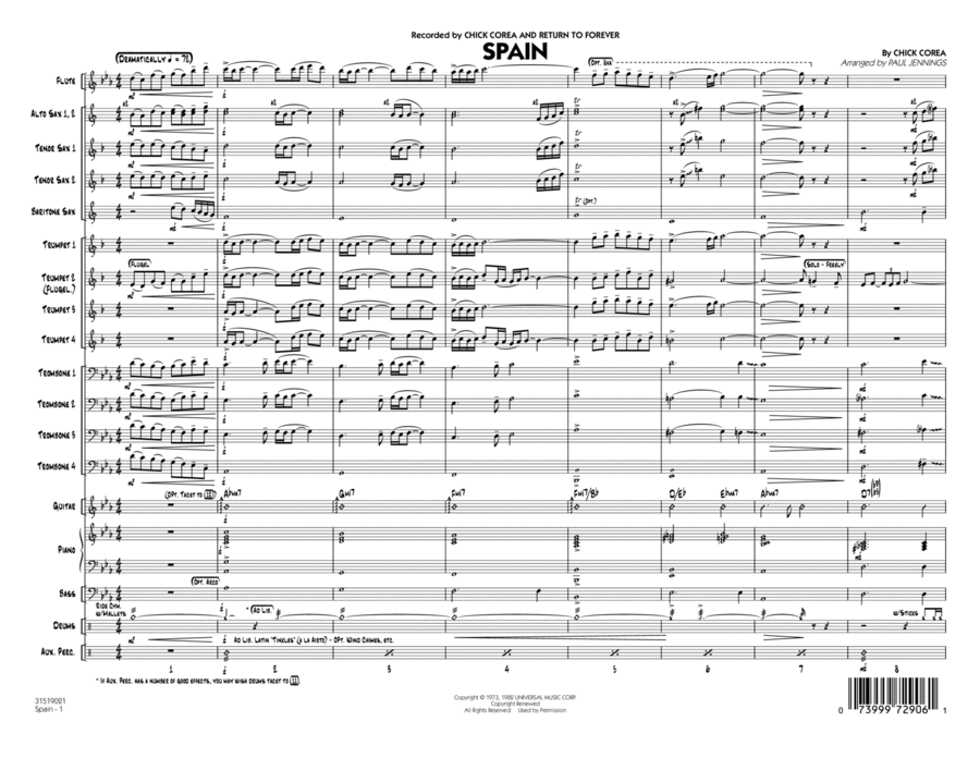 Spain - Conductor Score (Full Score) Jazz Ensemble scores gallery preview page 1