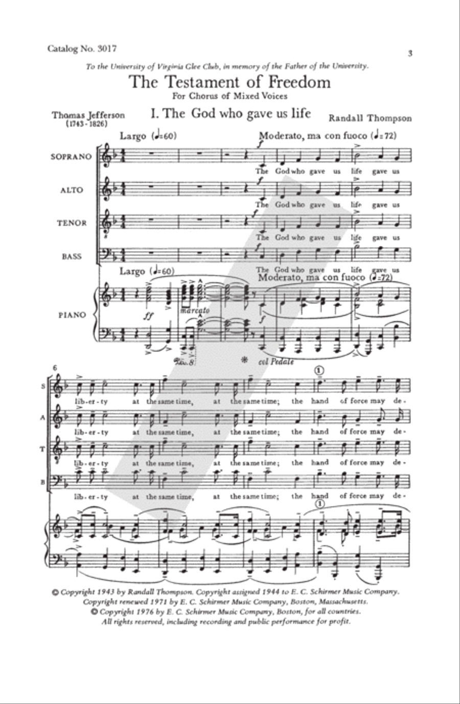 The Testament of Freedom: A Setting of Four Passages from the Writings of Thomas Jefferson (Choral Score)