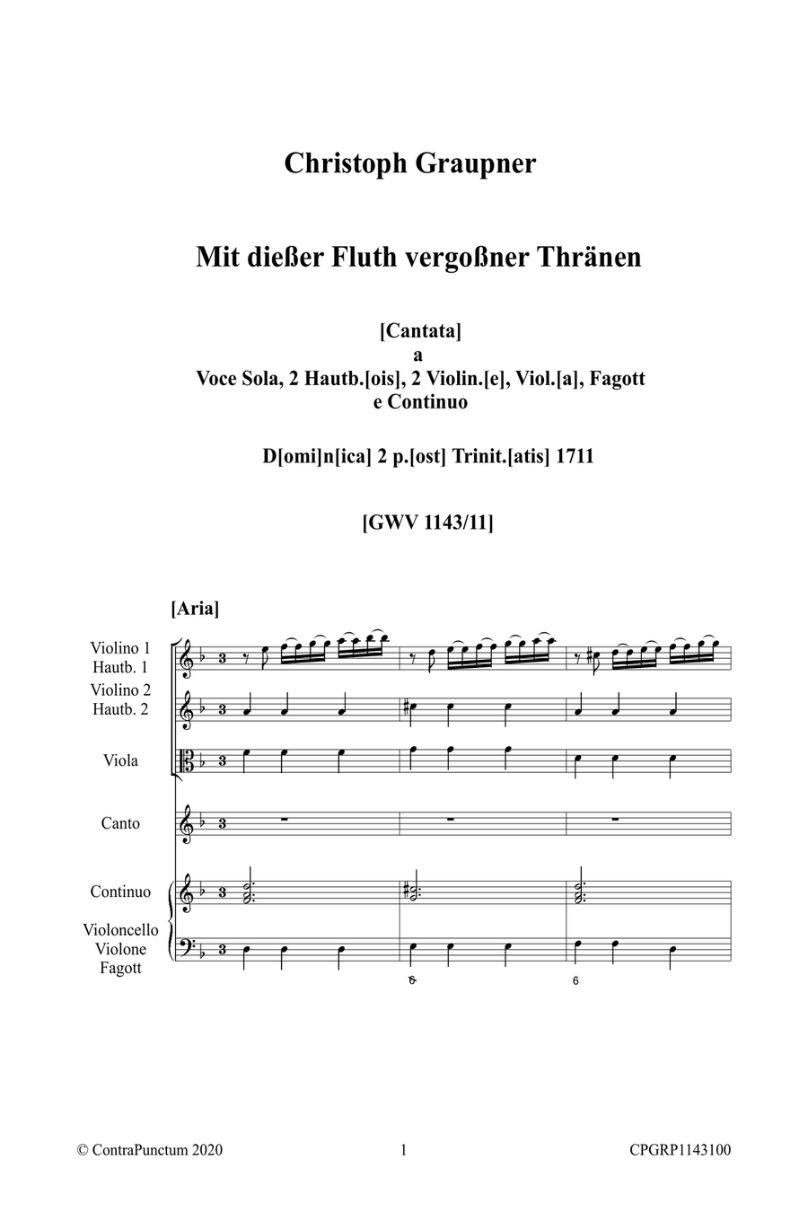 Graupner Christoph Cantata Mit dießer Fluth vergoßner Thränen GWV 1143/11 String Orchestra scores gallery preview page 5