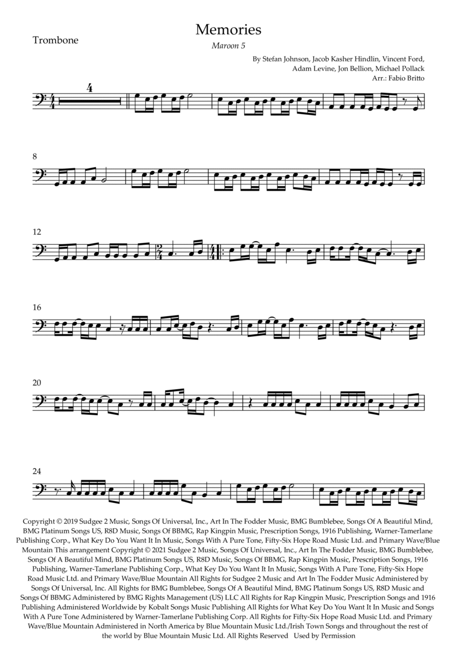 Memories Trombone Solo scores gallery preview page 1