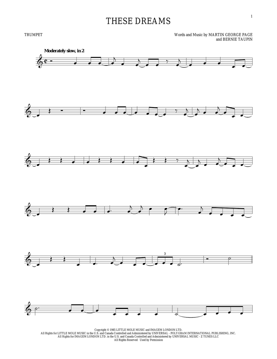 These Dreams These Dreams Trumpet Solo scores gallery preview page 1