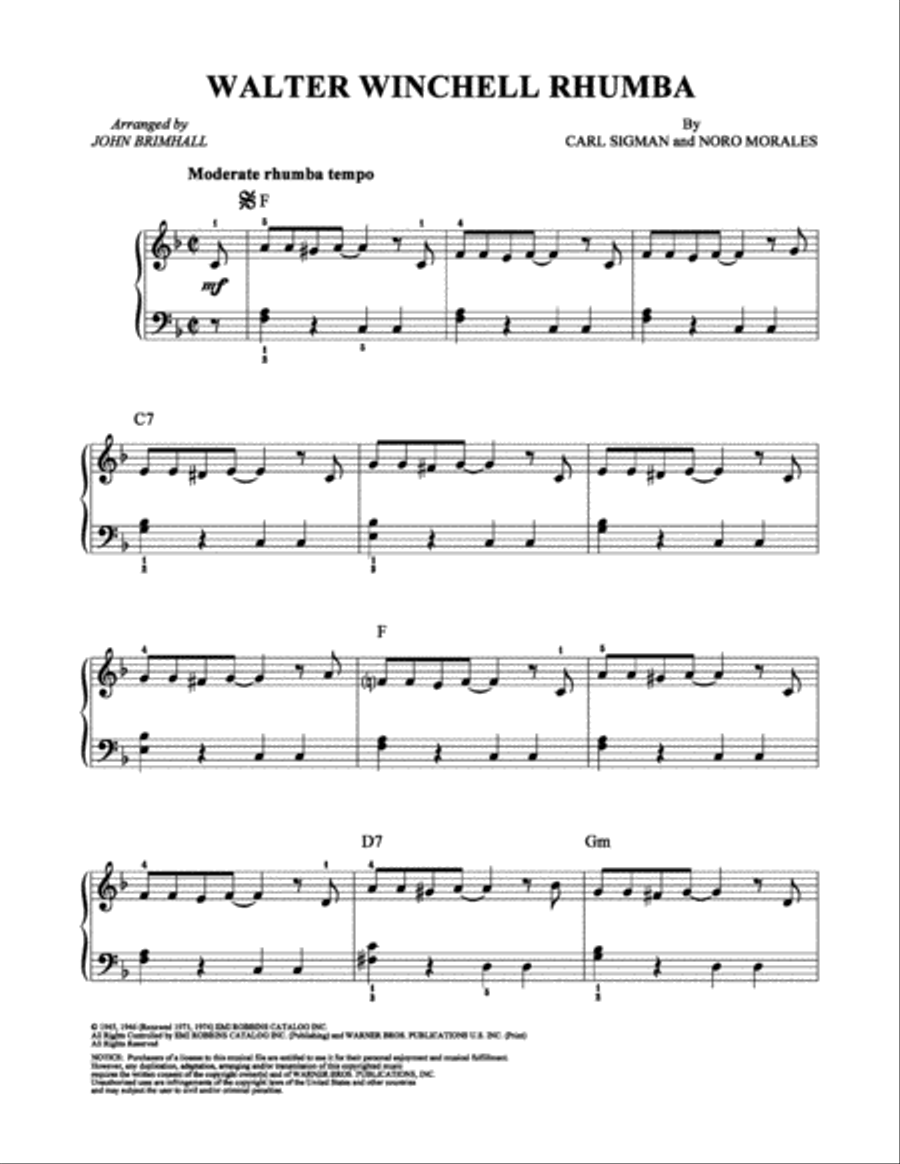 Walter Winchell Rhumba Walter Winchell Rhumba Easy Piano scores gallery preview page 1