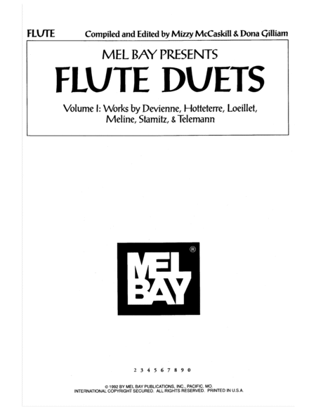Flute Duets-Volume 1: Works by Devienne, Hotteterre, Loeillet, Meline, Stamitz, & Telemann