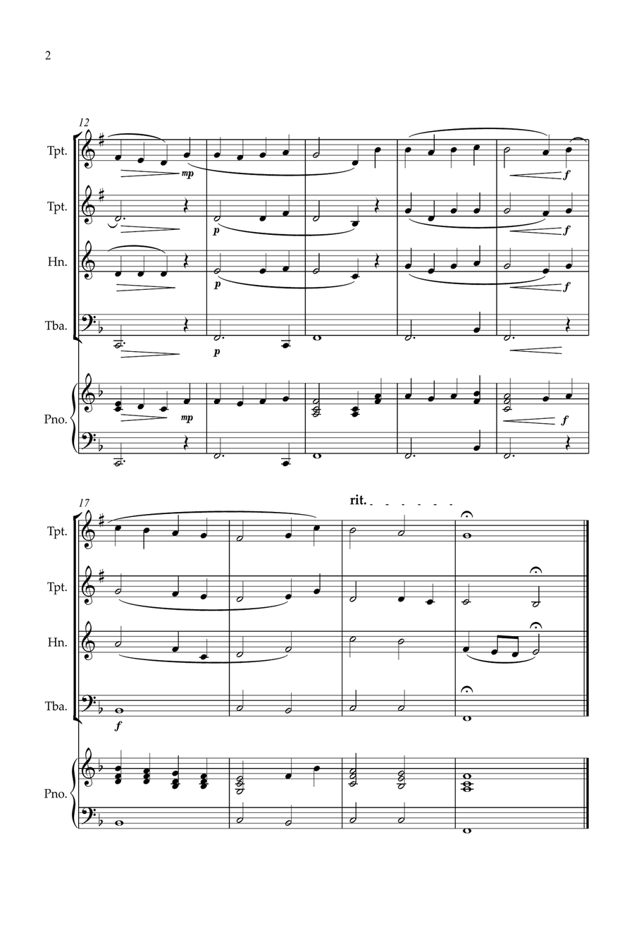 O Come, All Ye Faithful for brass quartet and piano Brass Quartet scores gallery preview page 2