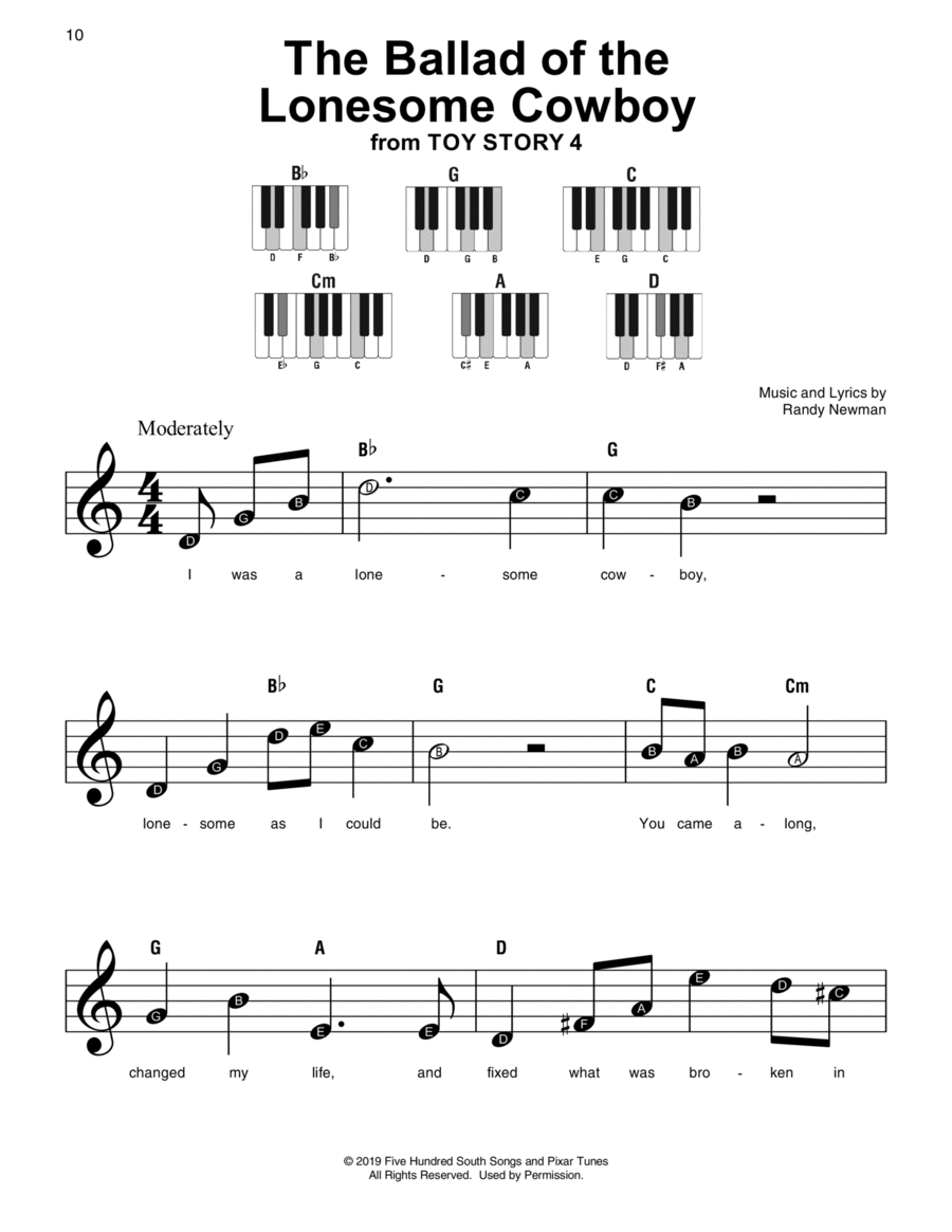 The Ballad Of The Lonesome Cowboy (from Toy Story 4) Easy Piano scores gallery preview page 1