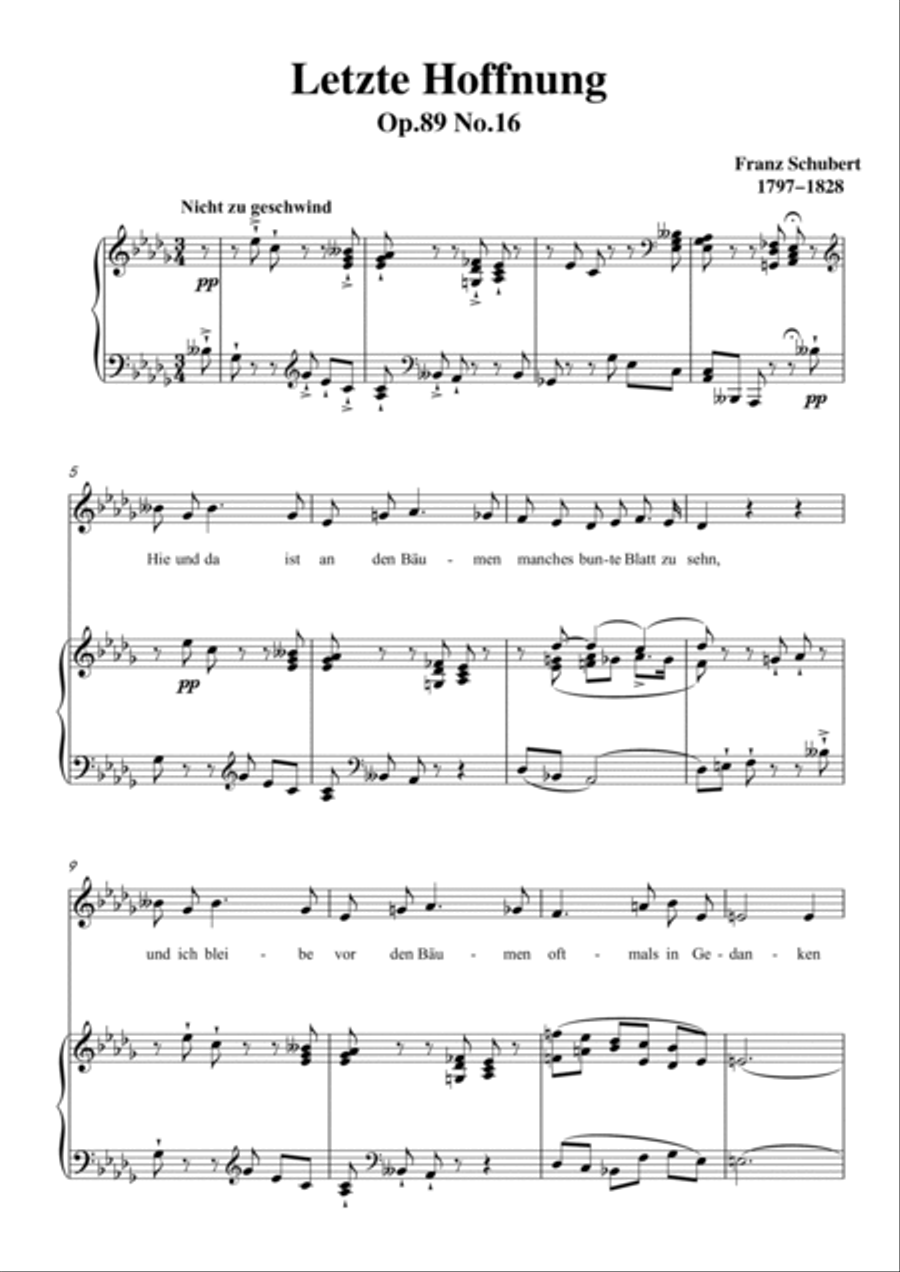 Schubert-Letzte Hoffnung,from 'Winterreise',Op.89 No.16 in bD for Vocal and Piano Voice scores gallery preview page 2
