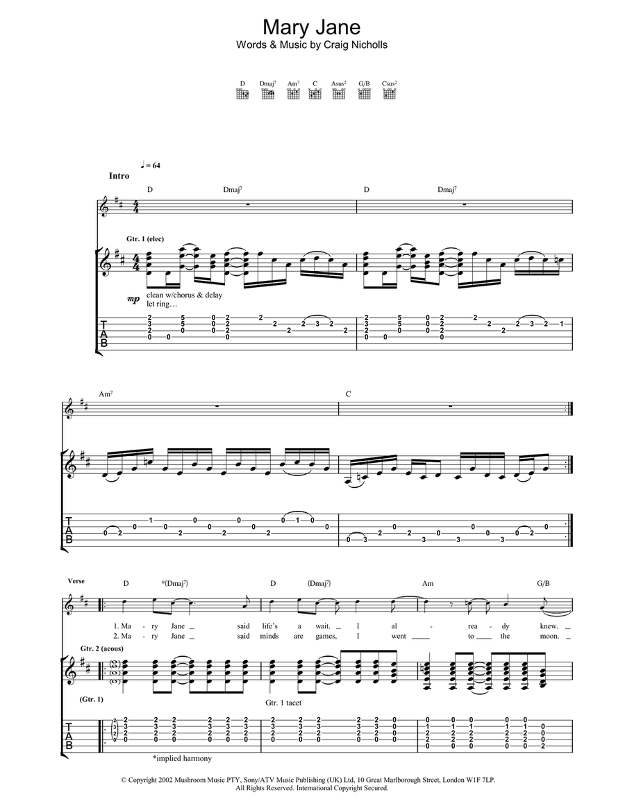 Mary Jane Acoustic Guitar scores gallery preview page 1