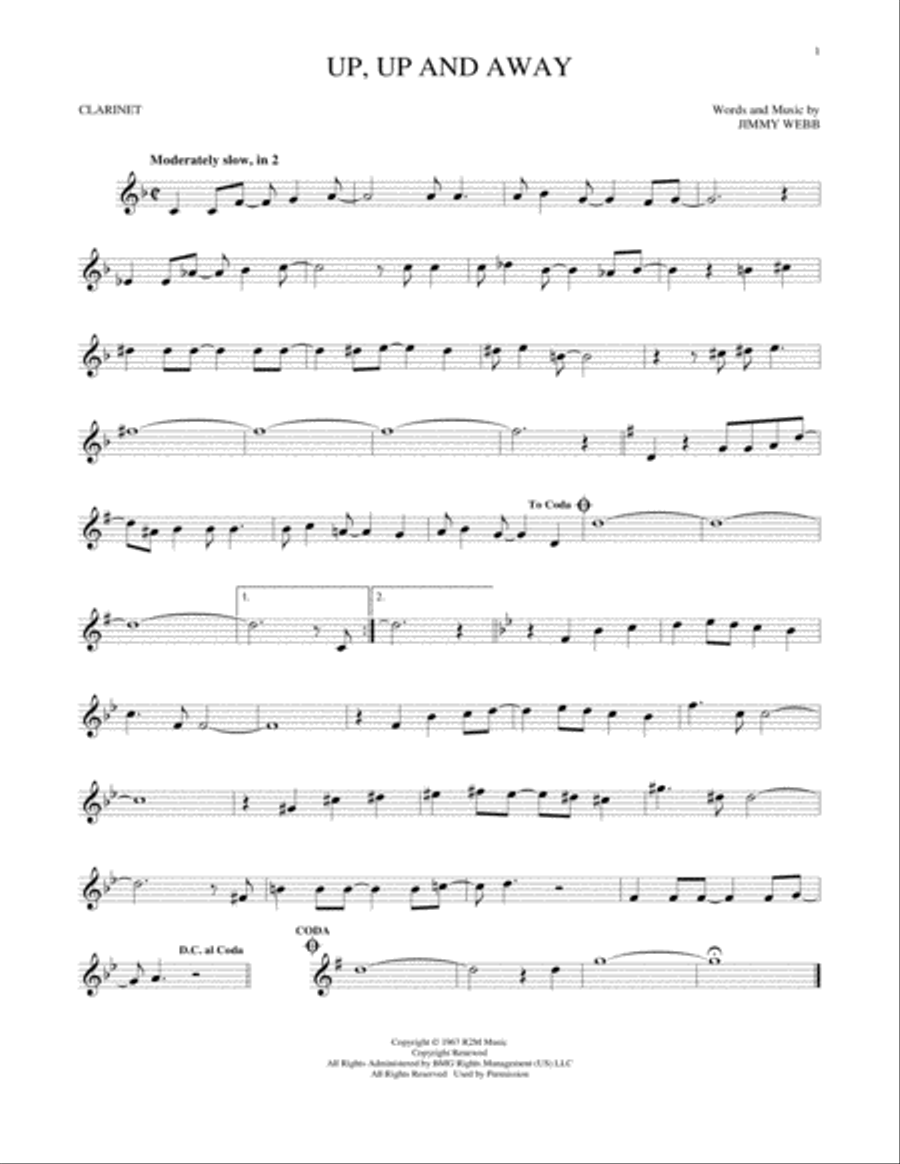 Up, Up And Away Clarinet Solo scores gallery preview page 1