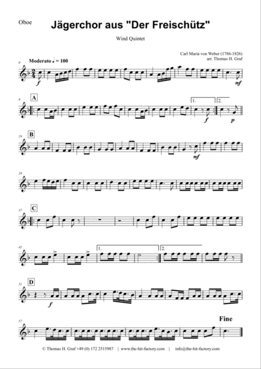 Jaegerchor - Der Freischuetz C.M.Weber - Wind Quintet Woodwind Quintet scores gallery preview page 4