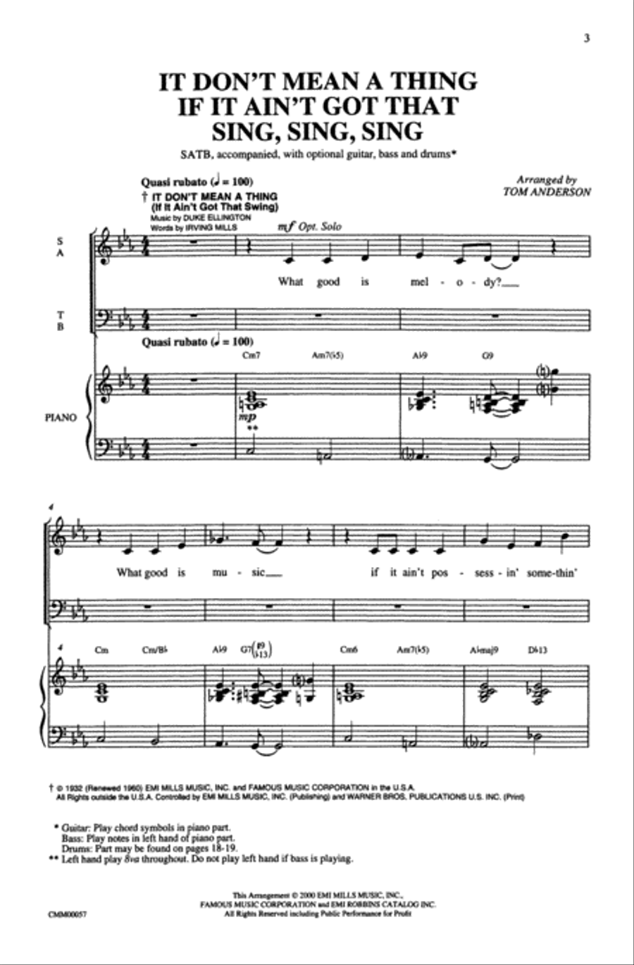 It Don't Mean a Thing If It Ain't Got That Sing, Sing, Sing 4-Part scores gallery preview page 2