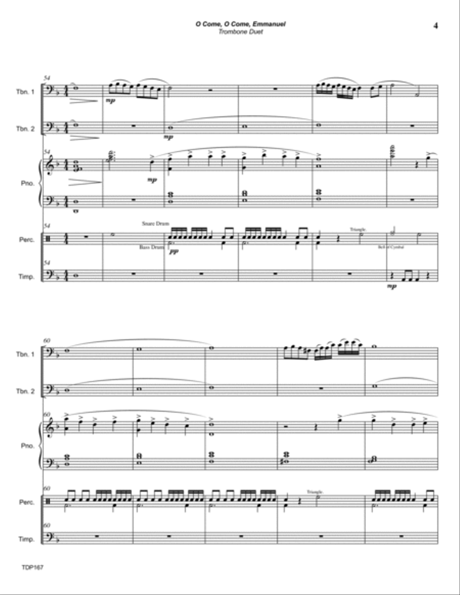 O COME O COME EMMANUEL/COME THOU LONG-EXPECTED JESUS - TROMBONE DUET with Piano & optional Percussio Trombone Duet scores gallery preview page 4