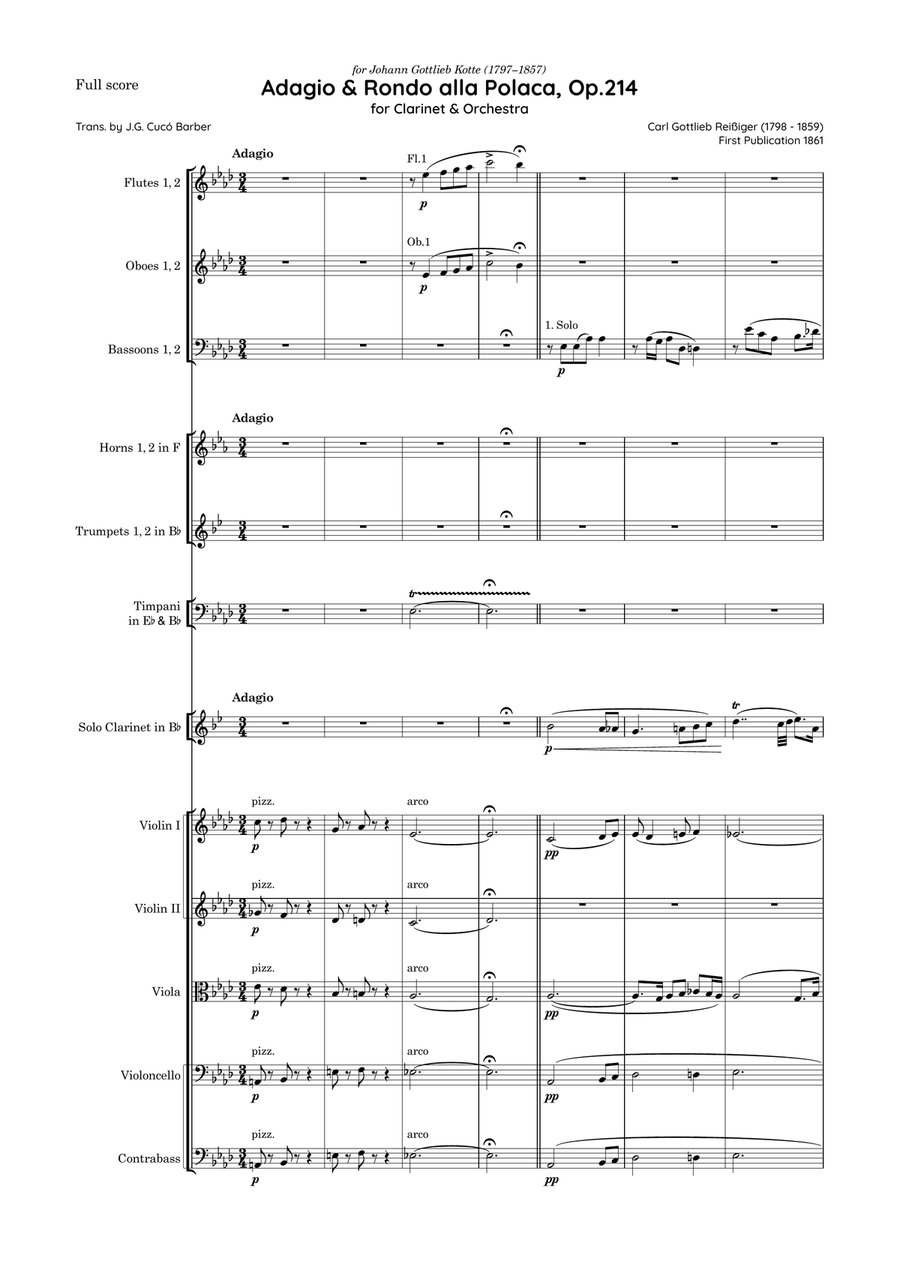 Reißiger - Adagio & Rondo alla Polacca for Clarinet & Orchestra, Op.214 Full Orchestra scores gallery preview page 2