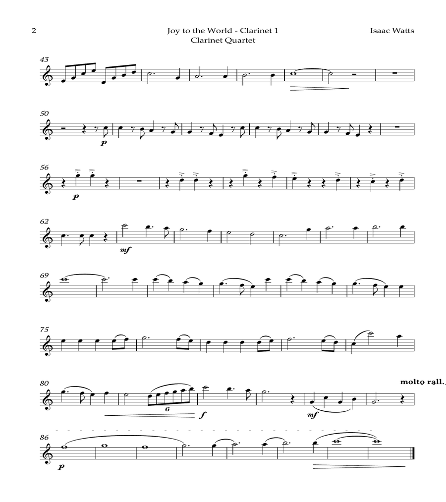Joy to the World by for Clarinet Quartet image number null