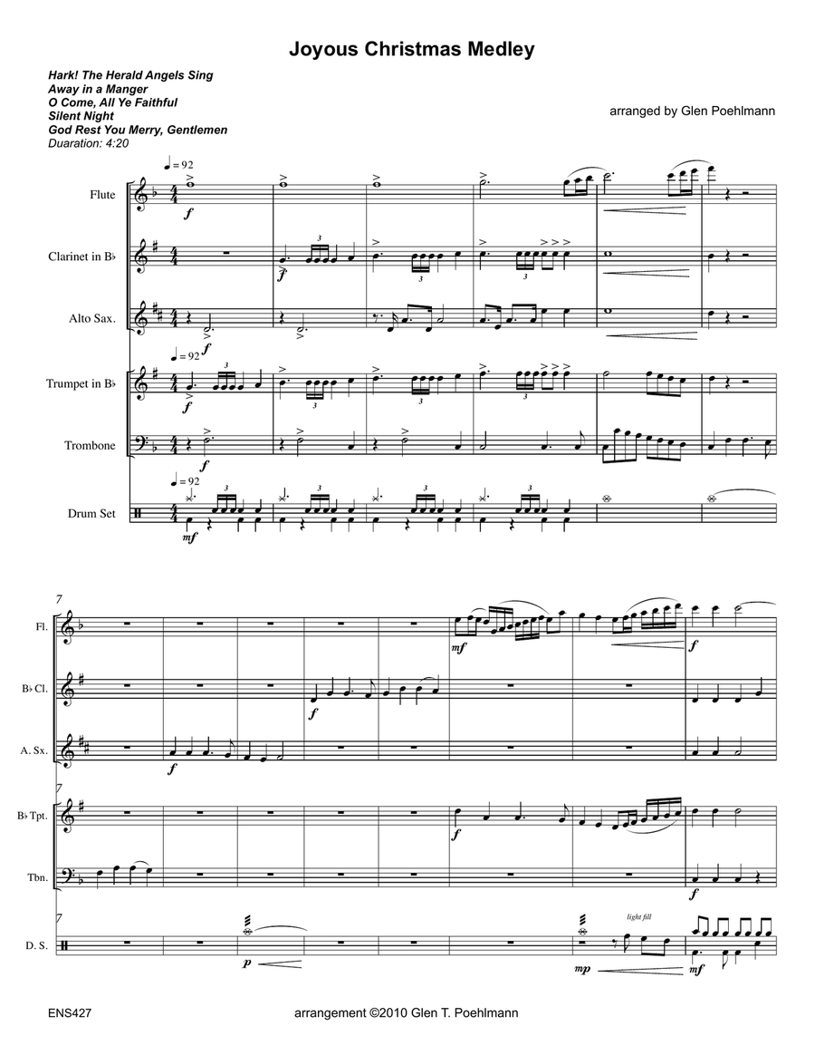 JOYOUS CHRISTMAS MEDLEY (5 carols) - MIXED ENSEMBLE Small Ensemble scores gallery preview page 1