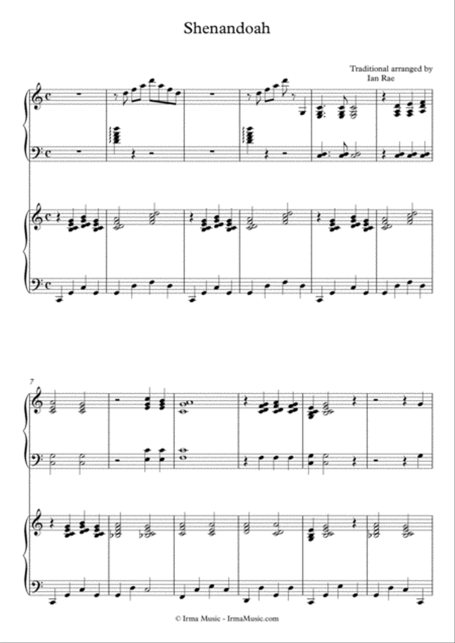 Shenandoah - 2 keyboards 4 hands Piano scores gallery preview page 1