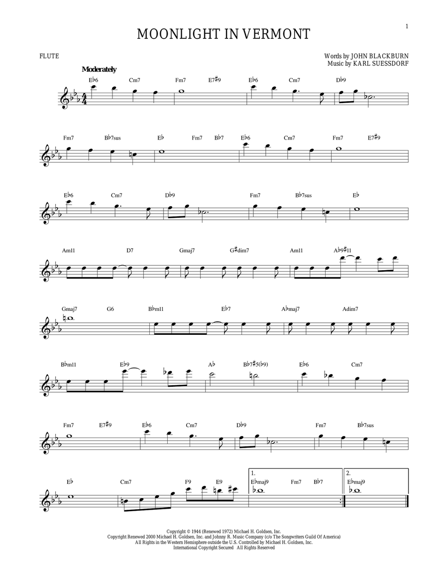 Moonlight In Vermont Flute Solo scores gallery preview page 1