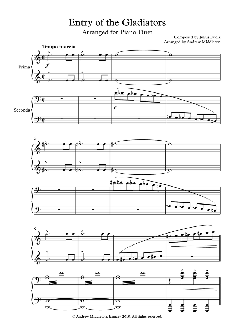 Entry of the Gladiators arranged for Piano Duet Piano Duet scores gallery preview page 3