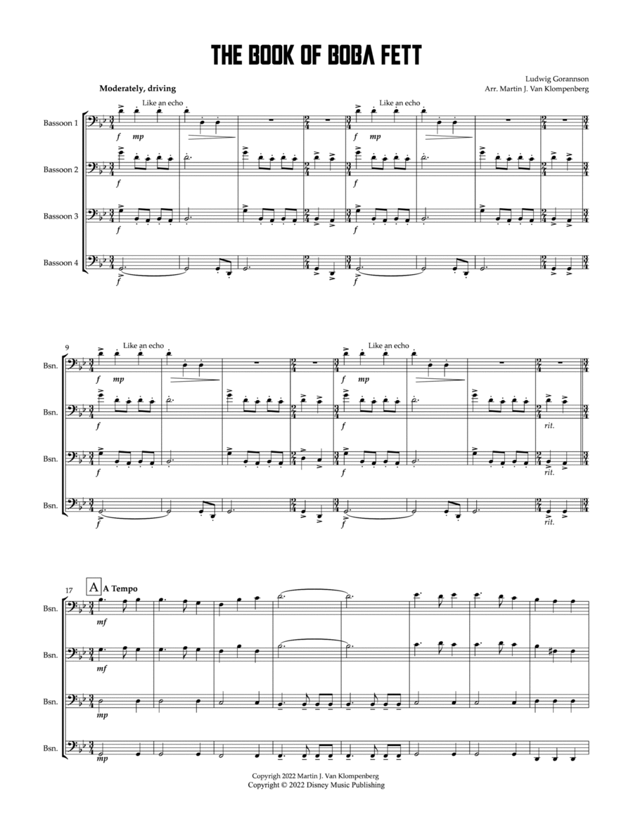 The Book Of Boba Fett Main Title Theme Woodwind Quartet scores gallery preview page 1