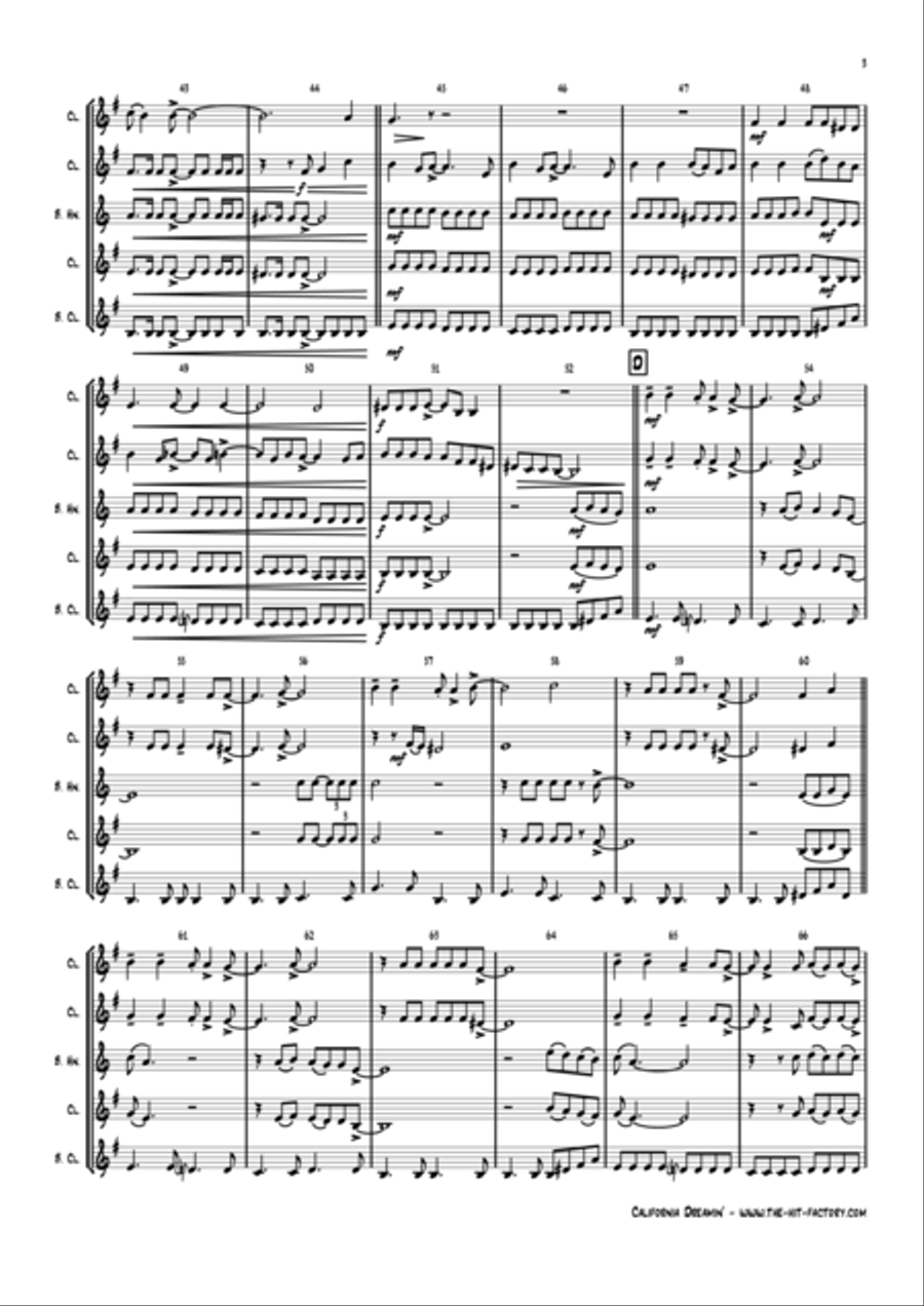 California Dreamin' Woodwind Quartet scores gallery preview page 4