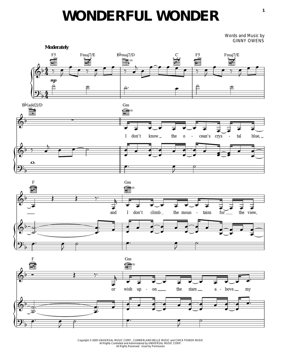 Wonderful Wonder Wonderful Wonder Piano, Vocal, Guitar scores gallery preview page 1