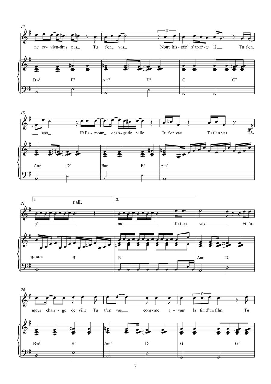 Je Sais Que Tu T'en Vas Piano, Vocal scores gallery preview page 2