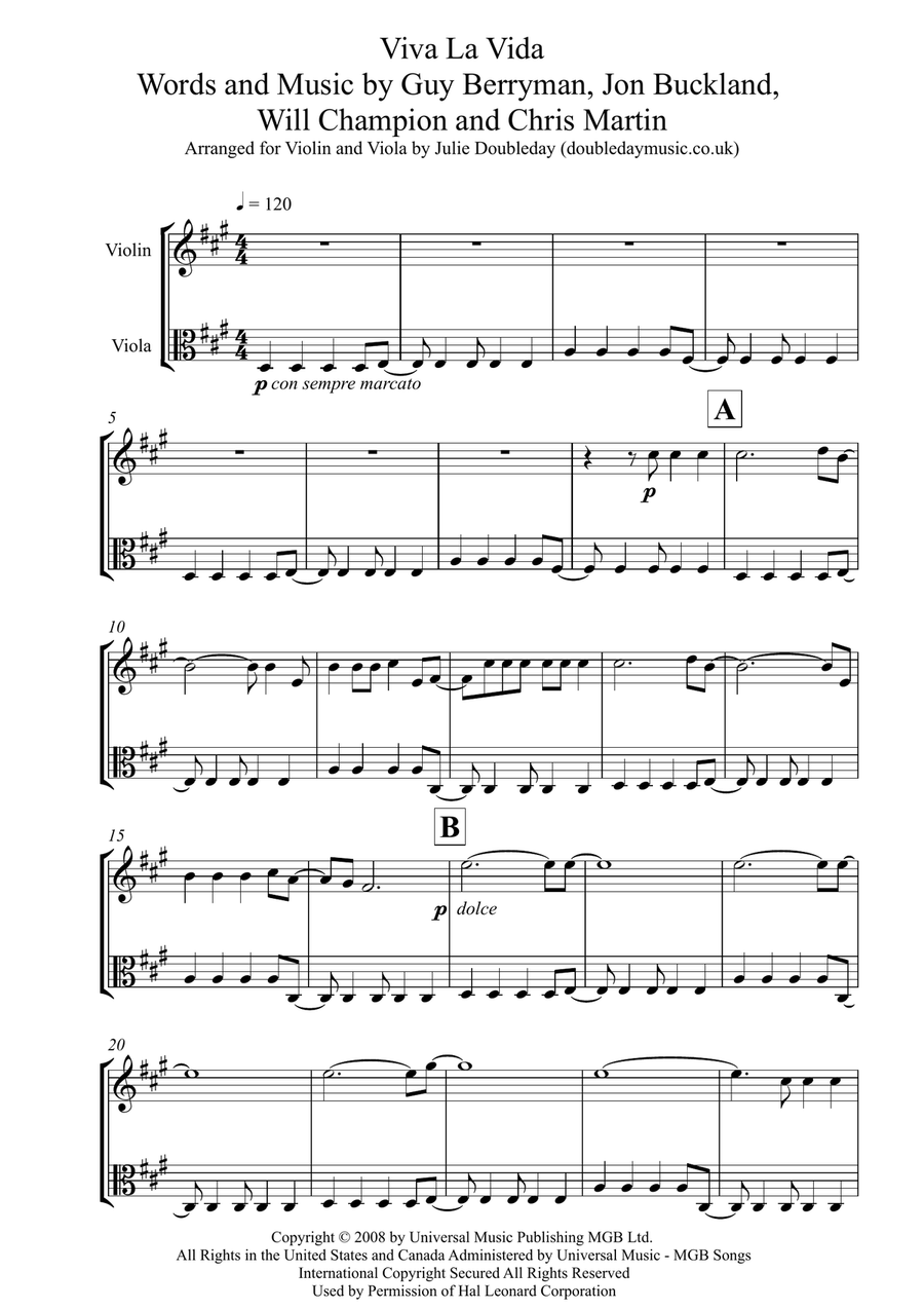 Viva La Vida String Duet scores gallery preview page 1