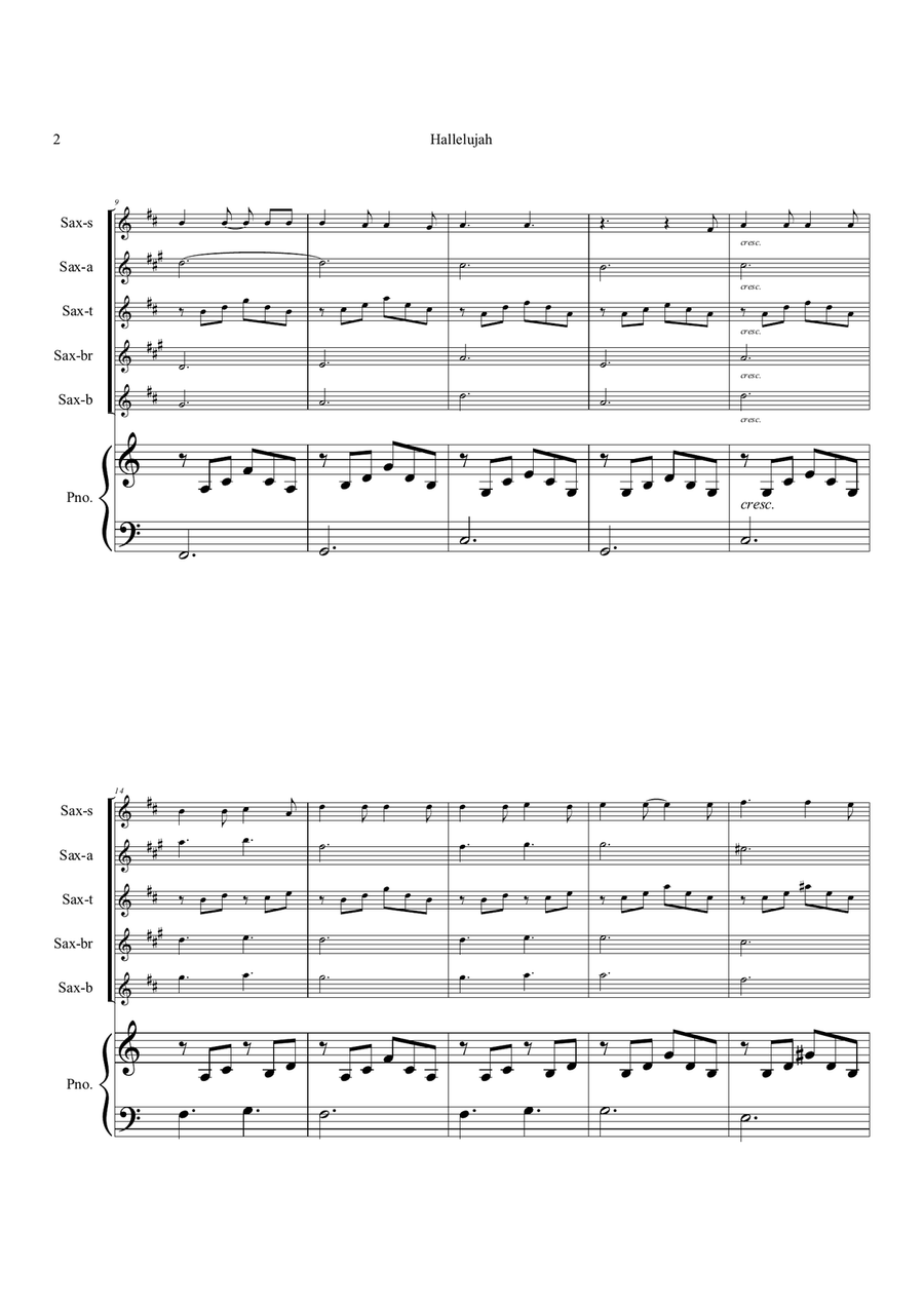 Hallelujah Saxophone Quintet scores gallery preview page 2
