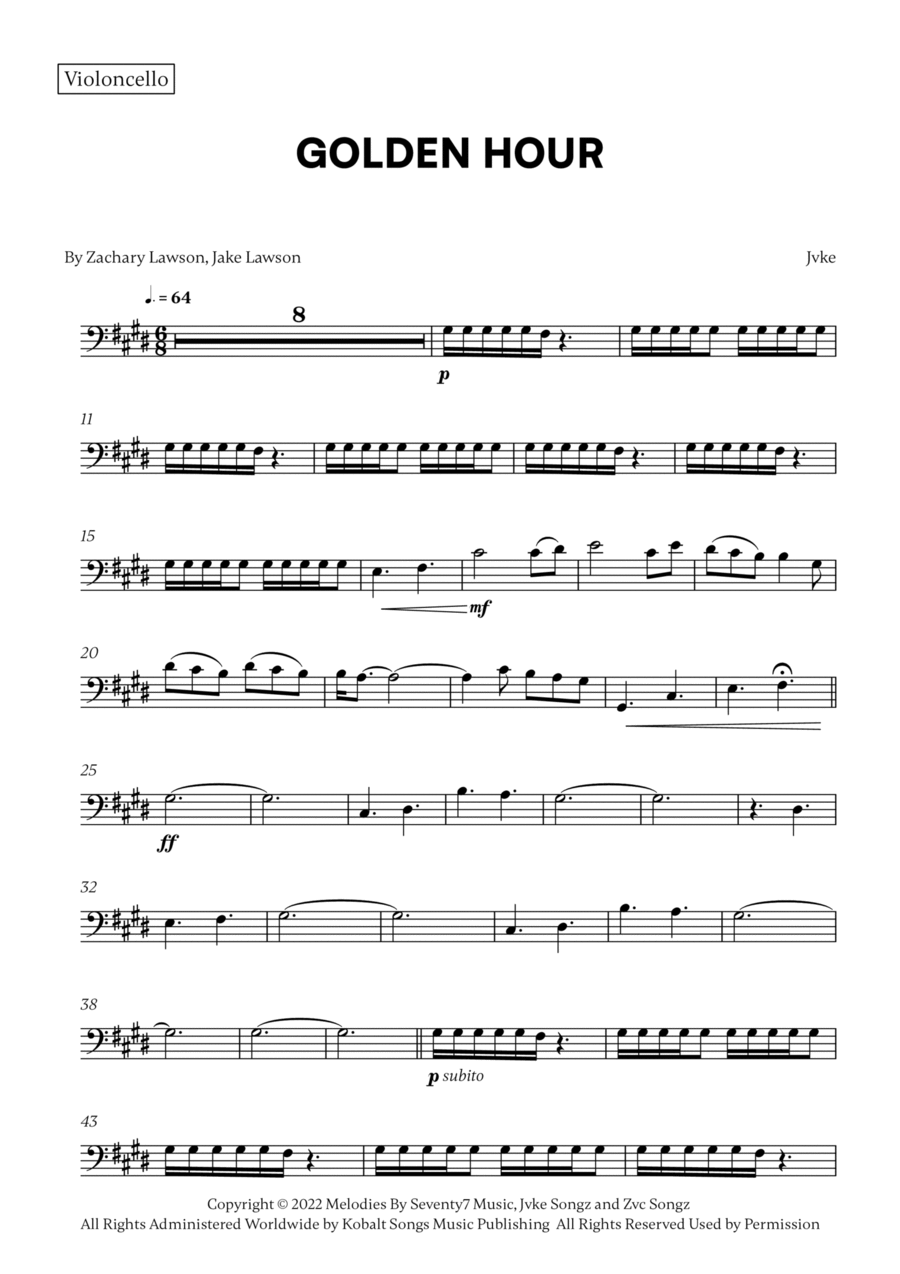 Golden Hour Cello Solo scores gallery preview page 1