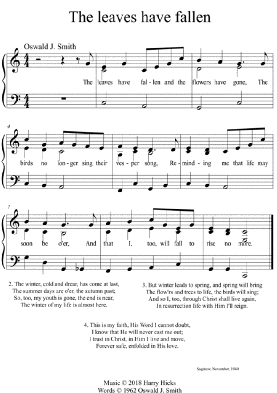 The leaves have fallen. A new tune to a wonderful Oswald Smith poem. Unison Choir scores gallery preview page 1