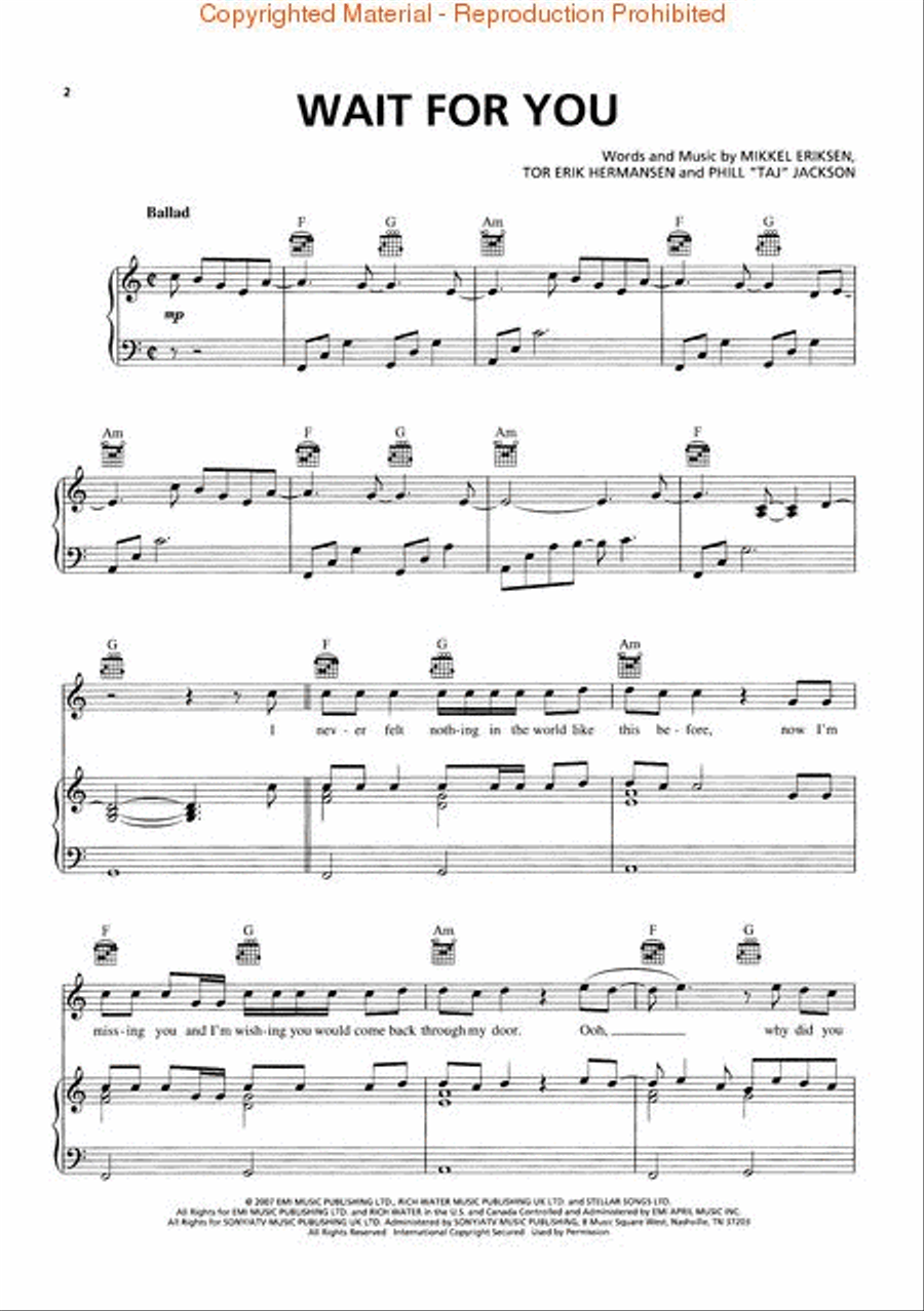 Wait for You Wait for You Piano, Vocal, Guitar scores gallery preview page 2