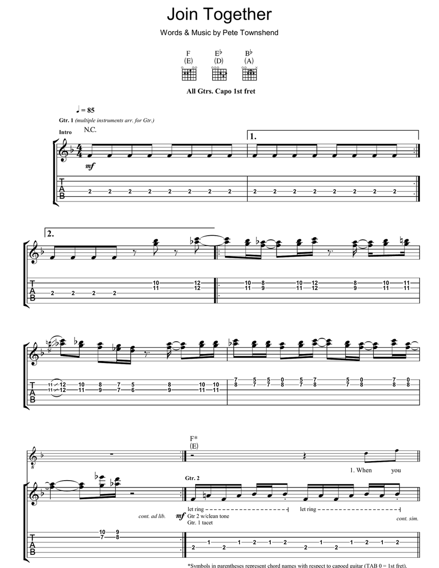 Join Together Guitar Tablature scores gallery preview page 1