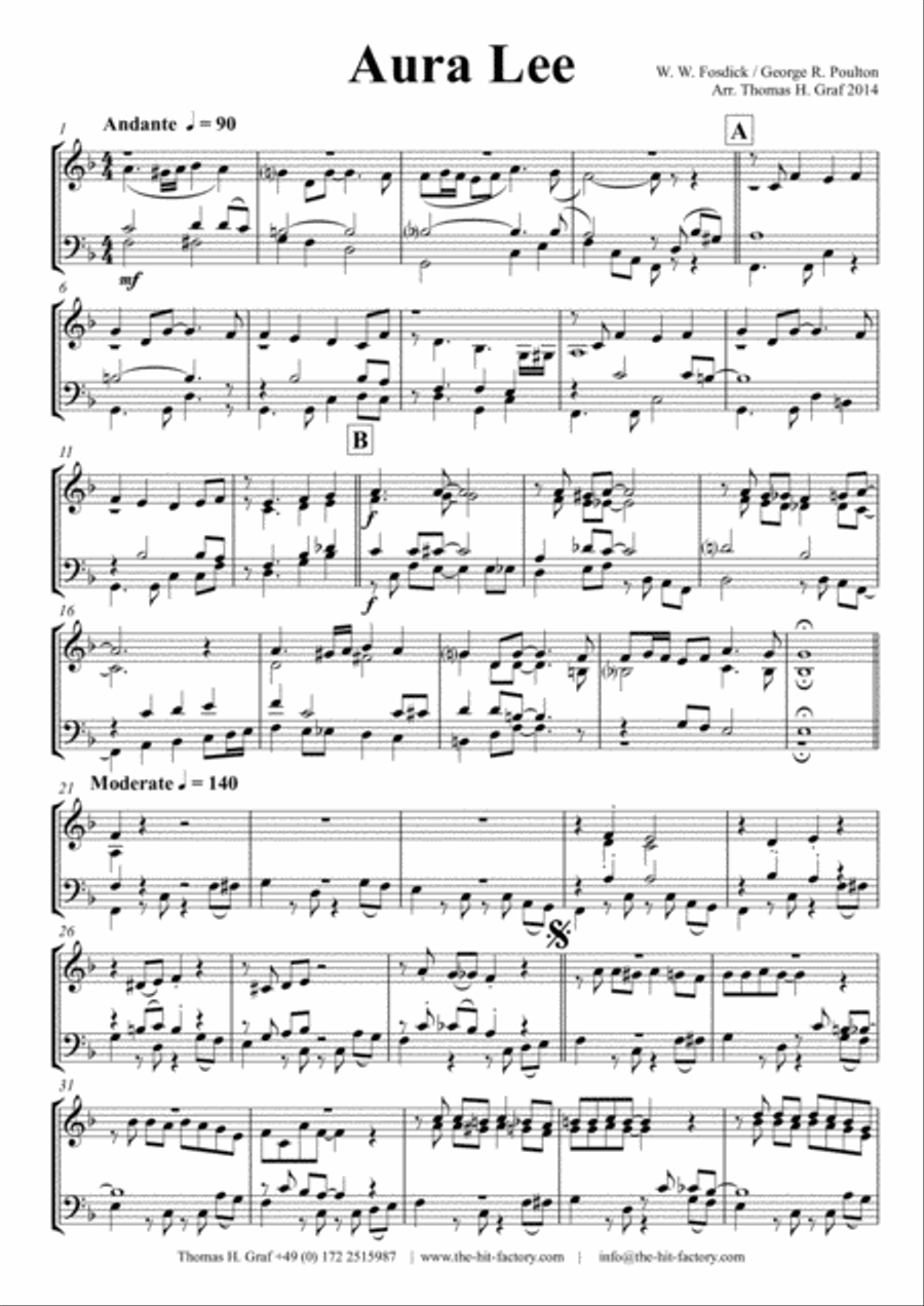 Aura Lee - Love me tender - Elvis - Brass choir Euphonium scores gallery preview page 1