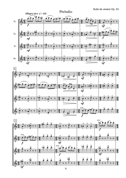 Suite de verano, Op. 43 for Saxophone Quartet