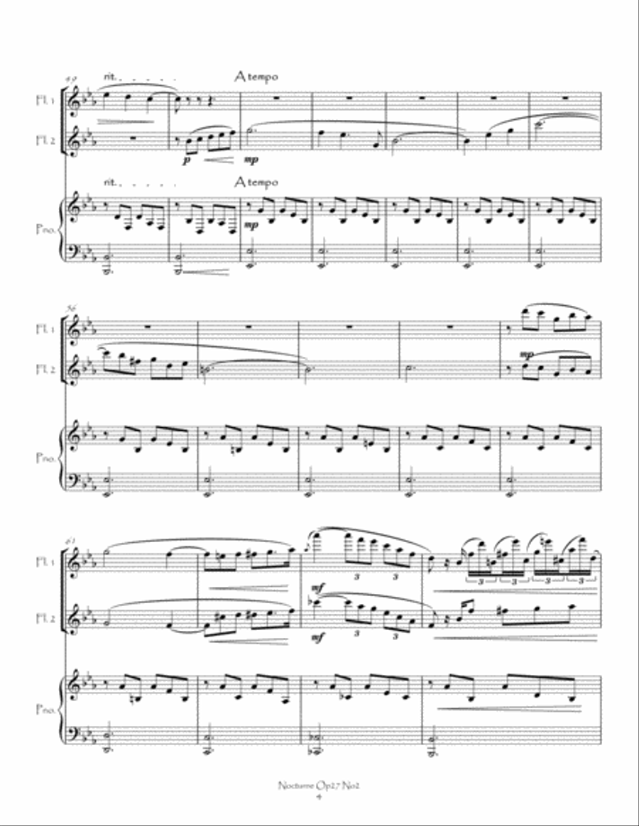 Nocturne Op27 No2 for Flute Duet and Piano Flute Duet scores gallery preview page 5