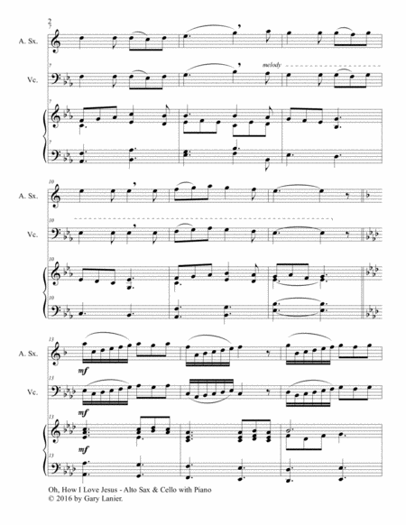 OH, HOW I LOVE JESUS (Trio – Alto Sax & Cello with Piano... Parts included) image number null