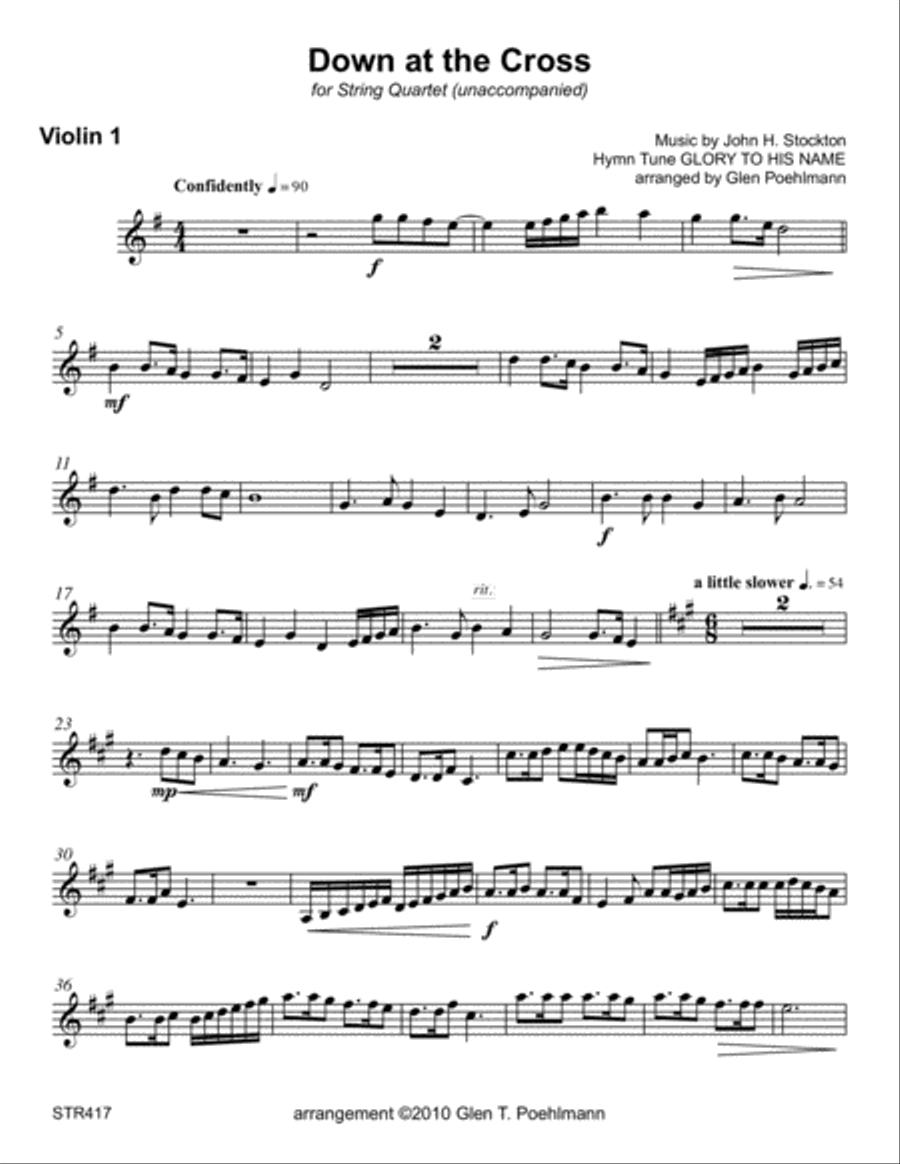 DOWN AT THE CROSS - STRING QUARTET (unaccompanied) A Cappella scores gallery preview page 6