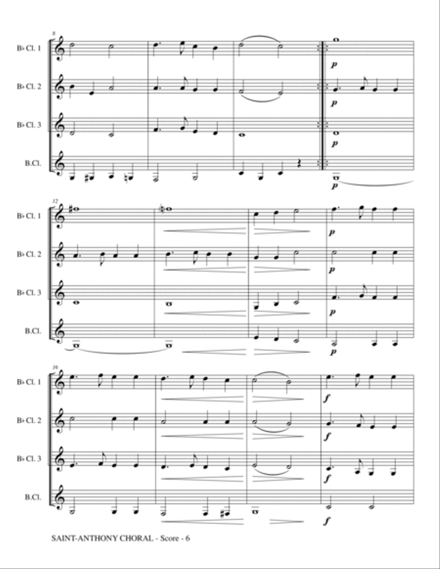 Saint-Anthony Choral by Haydn - arranged for Clarinet Quartet Woodwind Ensemble scores gallery preview page 6