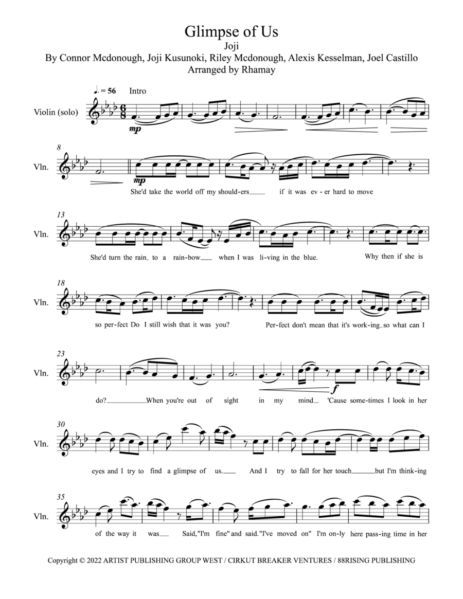 Glimpse Of Us Violin Solo scores gallery preview page 1