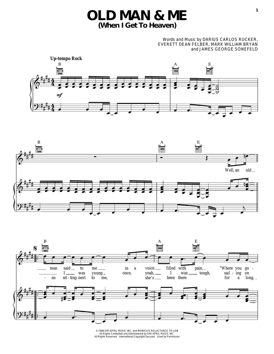 Old Man & Me (When I Get To Heaven) Piano, Vocal, Guitar scores gallery preview page 1